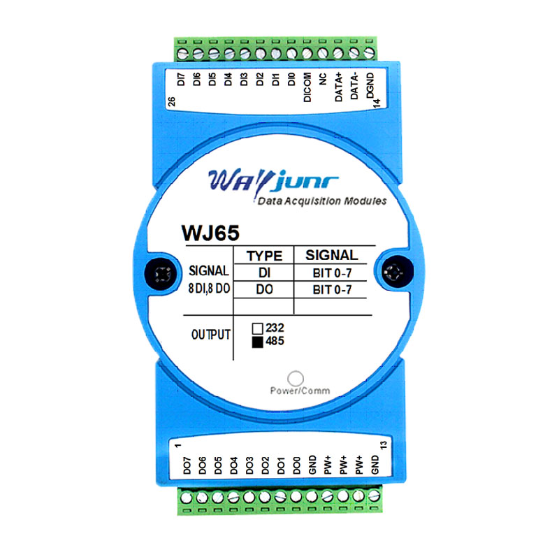 八路DI八路DO，開關(guān)量隔離轉(zhuǎn)RS-485/232，數(shù)據(jù)采集遠(yuǎn)程I/O模塊 WJ65